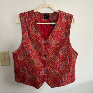 Vintage Liz Sport Paisley Red Vest Waistcoat Sz 14 Boho 90s Retro Whimsical